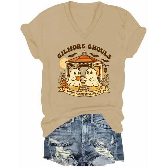 Gilmore Ghouls Halloween V Neck Shirt Where You Haunt I Will Follow Tshirt Cute Ghost Spooky Tops
