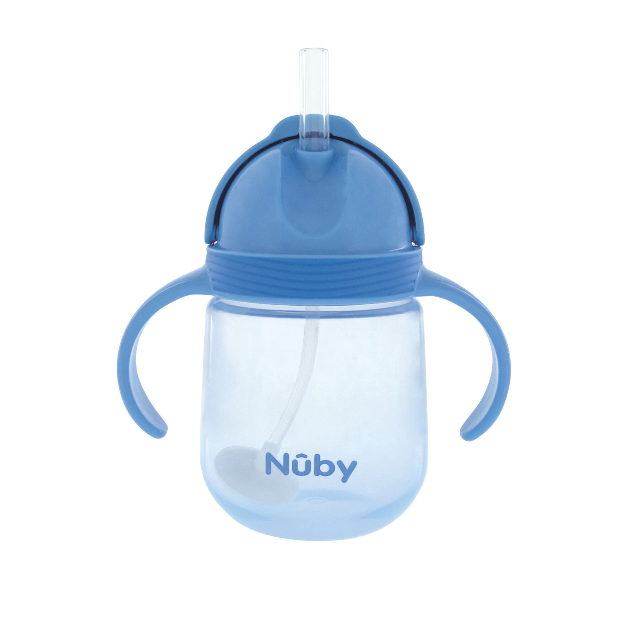 Nuby's Clik-It 2-Handle Silicone Trainer Cup with Weighted Straw for Toddlers, ages 12 months+, Blue/Green, 2 Pack