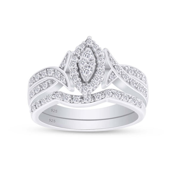 AFFY White Cubic Zirconia Engagement & Wedding Bridal Ring Set In 14K White Gold Over Sterling Silver (0.5 Cttw) Ring Size-4