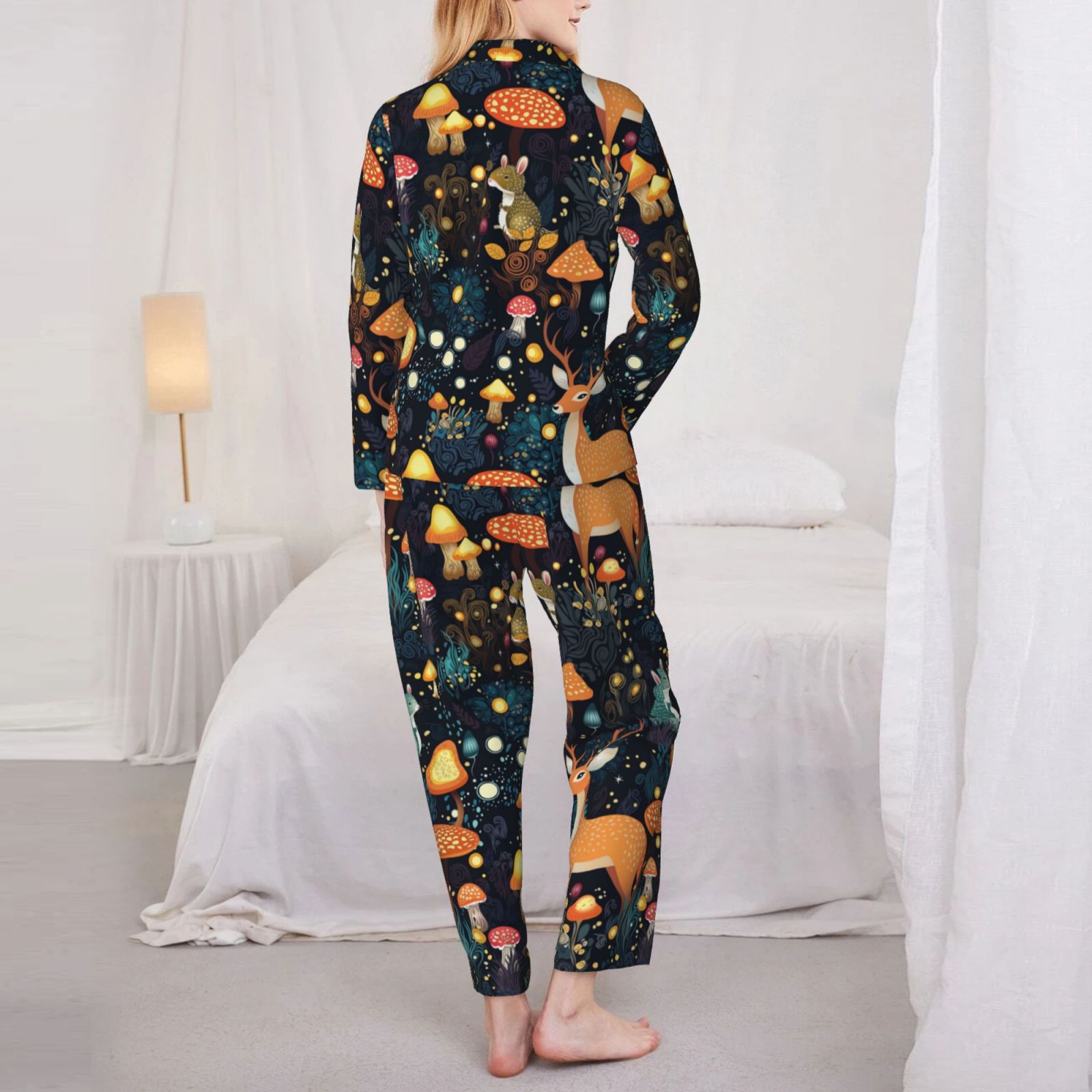 Pajamas for Women Set - Forest elf Comfy Long Sleeve Button Up Pajama Sets for Women 2 Piece, Soft Sleepwear Nightwear Pjs Lounge Sets for Women with Pockets