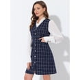 thumbnail image 3 of Vestido sin mangas a cuadros de tweed vintage con bolsillos delanteros y botones con cuello en V para mujer Azul oscuro XL, 3 of 5