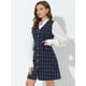 thumbnail image 3 of Vestido sin mangas a cuadros de tweed vintage con bolsillos delanteros y botones con cuello en V para mujer Azul oscuro XL, 3 of 5