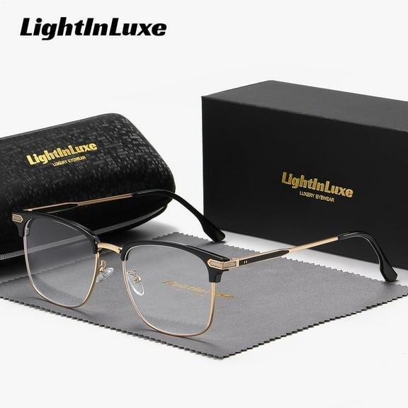 LightInLuxe Unisex Practical Retro Light Luxury Full-Frame Plano Glasses Anti-Blue Light Outdoor Oval Plano Glasses