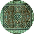 thumbnail image 1 of Ahgly Company Indoor Round Persian Turquoise Blue Traditional Area Rugs, 6' Round, 1 of 4