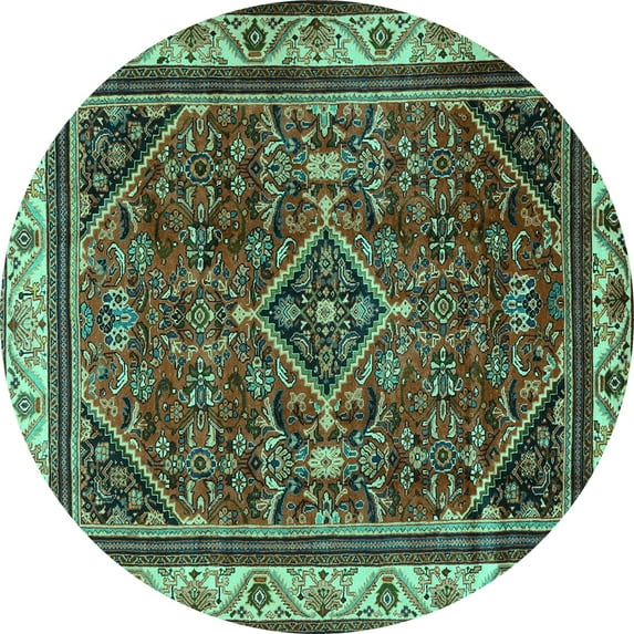 Ahgly Company Indoor Round Persian Turquoise Blue Traditional Area Rugs, 3' Round