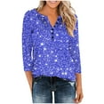thumbnail image 6 of Women's 3/4 Sleeve T-Shirts Shiny Glitter Printed Graphic Tee Shirt with Buttons V Neck Dressy Casual Party Tops (XL, Navy B), 6 of 6