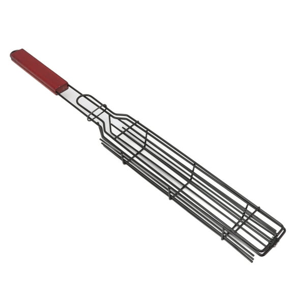 Barbecue Grill Basket, Easy Cleaning Portable Kebab Grilling Basket Non Messy For Hot Dog For Picnicking Wood Color,Red
