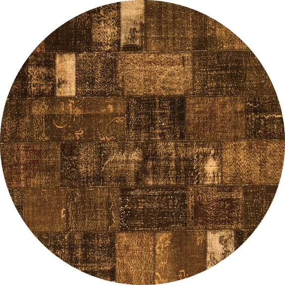 Ahgly Company Indoor Round Patchwork Orange Transitional Area Rugs, 6' Round