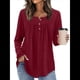 thumbnail image 5 of Camisas de Larga para Mujer, Conjuntos de Otoño, Cuello Redondo, Túnicas Casuales, Blusas de Moda, Ropa de Moda. Vino Tinto M, 5 of 6