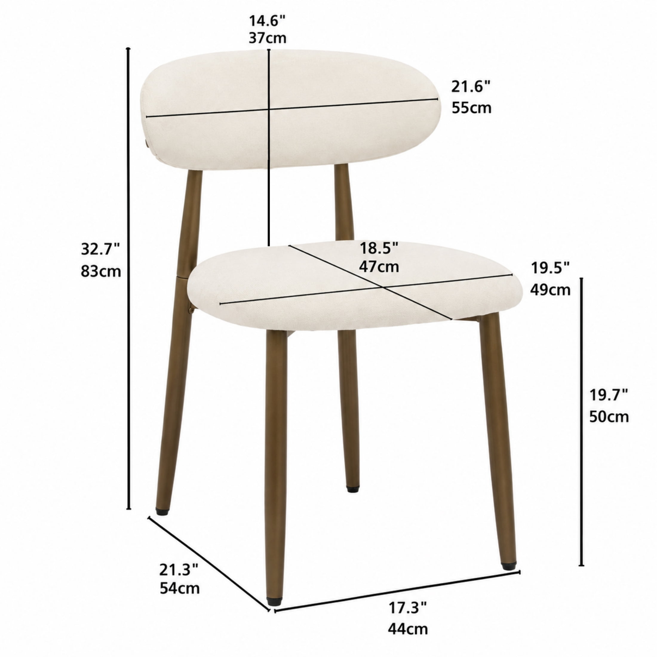 Vinform Upholstered Dining Chairs Set of 2, Fabric Metal Chair for Dining Room, Beige