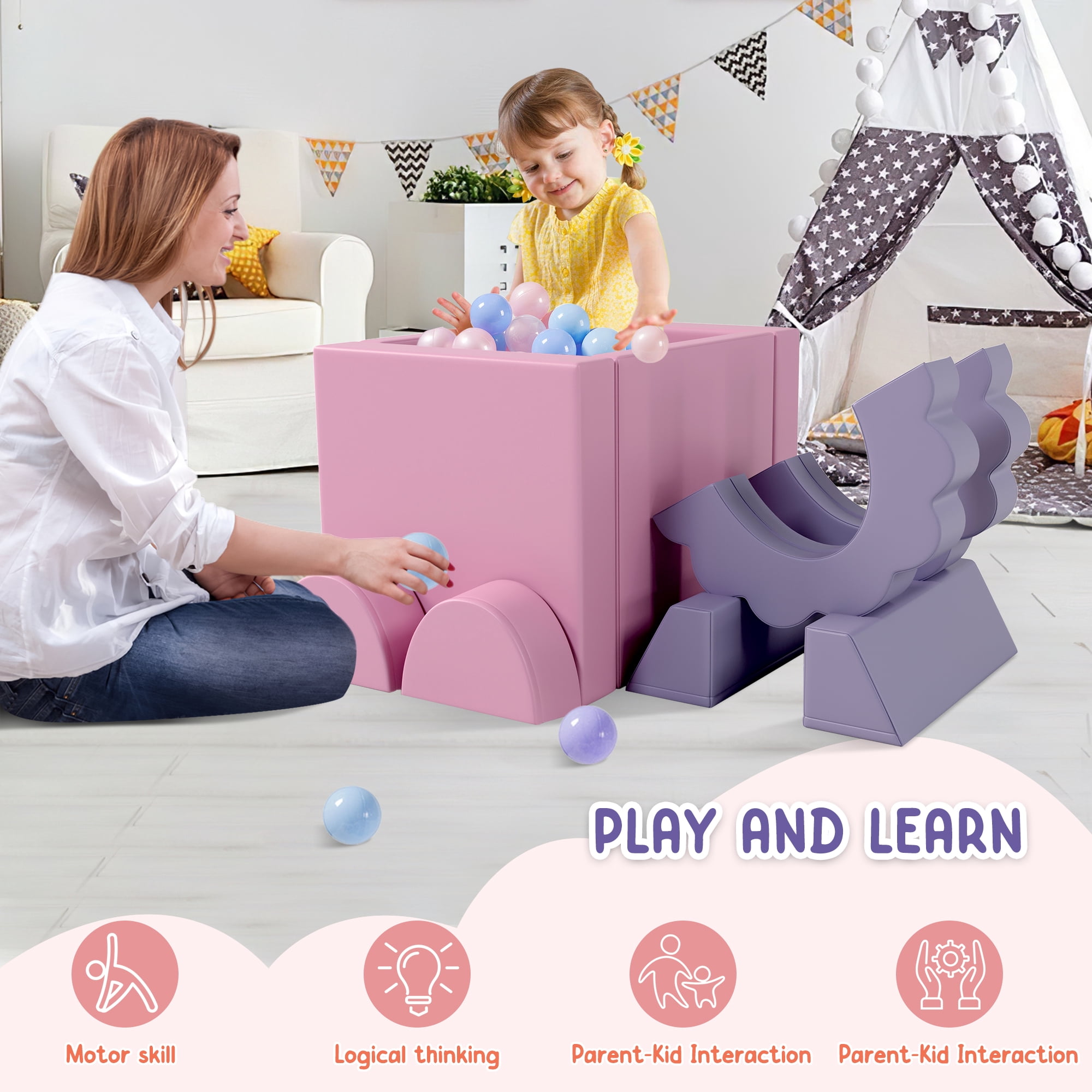 EUROCO 10PCS Kids Couch for Playroom, Baby Climbing Blocks for Nursery, Living Room, Foam Climbing Blocks Convertible Sofa ,Kids Play Couch, Indoor Climbing Structure