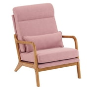 Ktaxon Mid Century Modern Accent Chair, Linen Fabric Armchair, Hight Back Single Sofa with Solid Wood Frame Pink