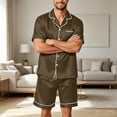 thumbnail image 2 of Mens Satin Silk Shorts Sleeve Pajama Set, Button Down Shirts and Shorts Lightweight Sleepwear with Pocket for Home Coffee L, 2 of 4