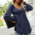 thumbnail image 2 of Bienvenido Casual Puff Long Sleeve Tunic Top V Neck Pleated Flare Blouse T Shirts for Fall Winter Girls Women Navy Blue S, 2 of 6