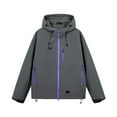 thumbnail image 4 of Men's Coat Warm Winter Jacket Solid Color Windproof Water Prooft Zipper Pocket Drawstring Hooded Outdoor Jacket Coat, 4 of 6
