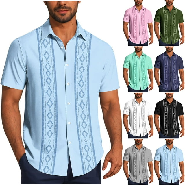 Sentmoon Chemise à Manches Courtes Boutonnée pour Homme, Coupe Ample et Décontractée, Col Rabattu, Vêtements de Plage Extensibles pour Hommes avec Imprimé, Hauts pour Hommes Actifs pour la Plage, Gris, P