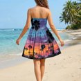thumbnail image 5 of Hawaiian Print Dress, Strapless Sundress with Smocked Bust and Flared Skirt for Women for Beach Vacation Summer Dark Blue XL, 5 of 5