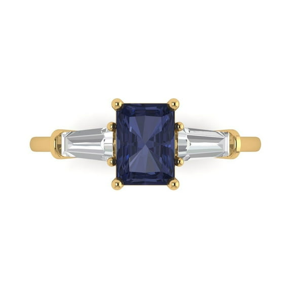 Three-Stone Engagement Ring for Women - 1.5ct Simulated Blue Sapphire in 14K Yellow Gold Promise Ring