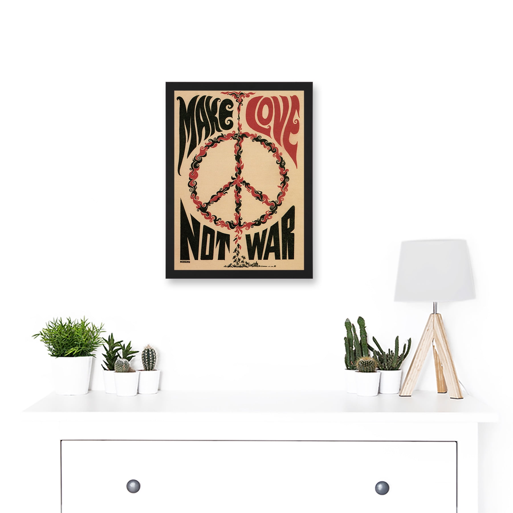 油彩画 8号 Love and peace Peace Make Love Not War Hippy Poster Artwork Framed Wall Art