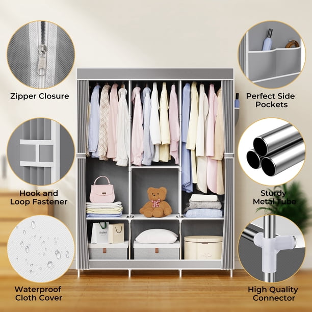 Riousery 49 Inch Portable Wardrobe Closet, Fabric Closet Organizer
