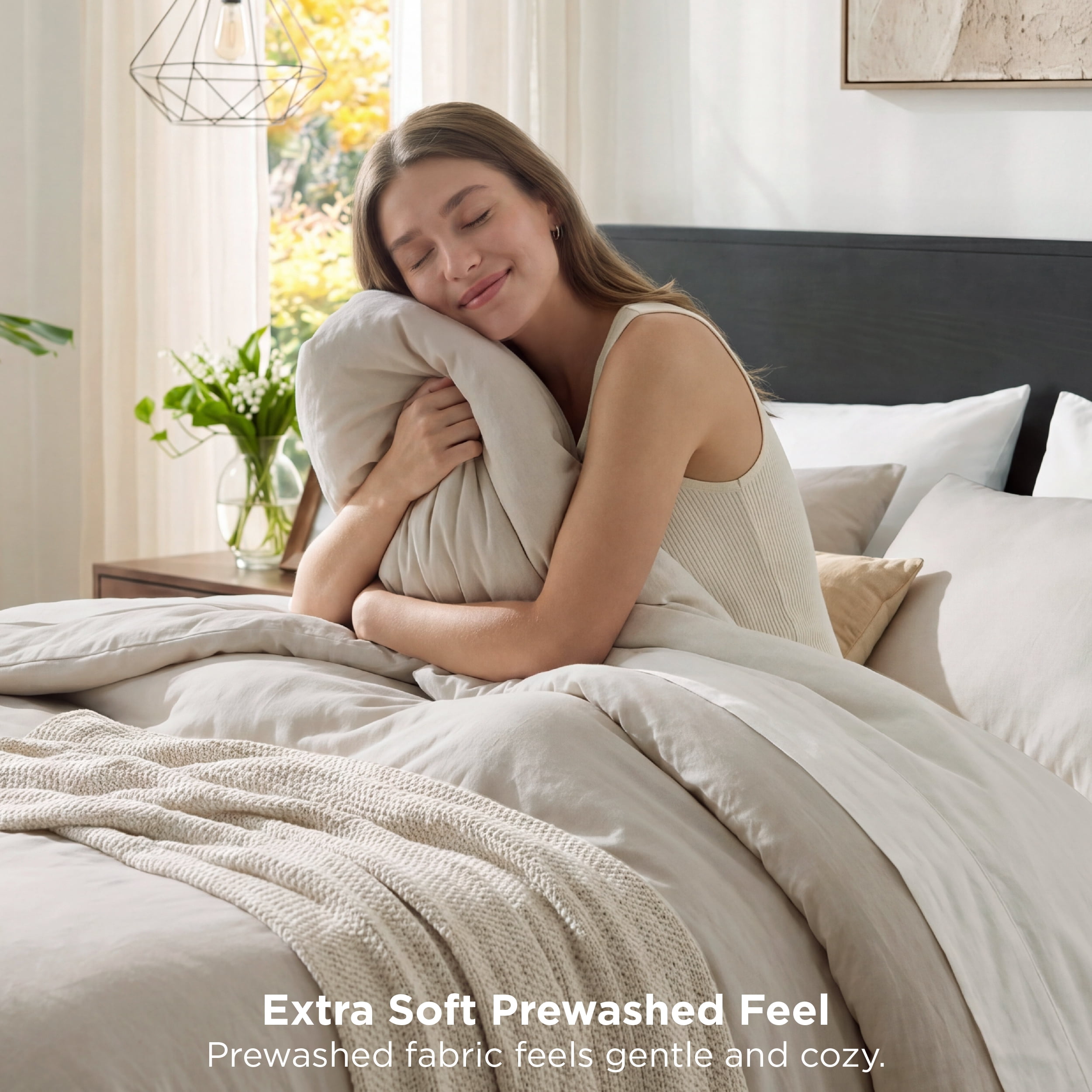 U by Bedsure 3 Pieces Queen Comforter Bedding Set, Beige Bed Comforter Set for All Seasons, 1 Lightweight Prewashed Comforter and 2 Pillowcases