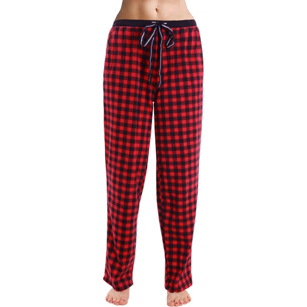 red and black plaid pajama joggers