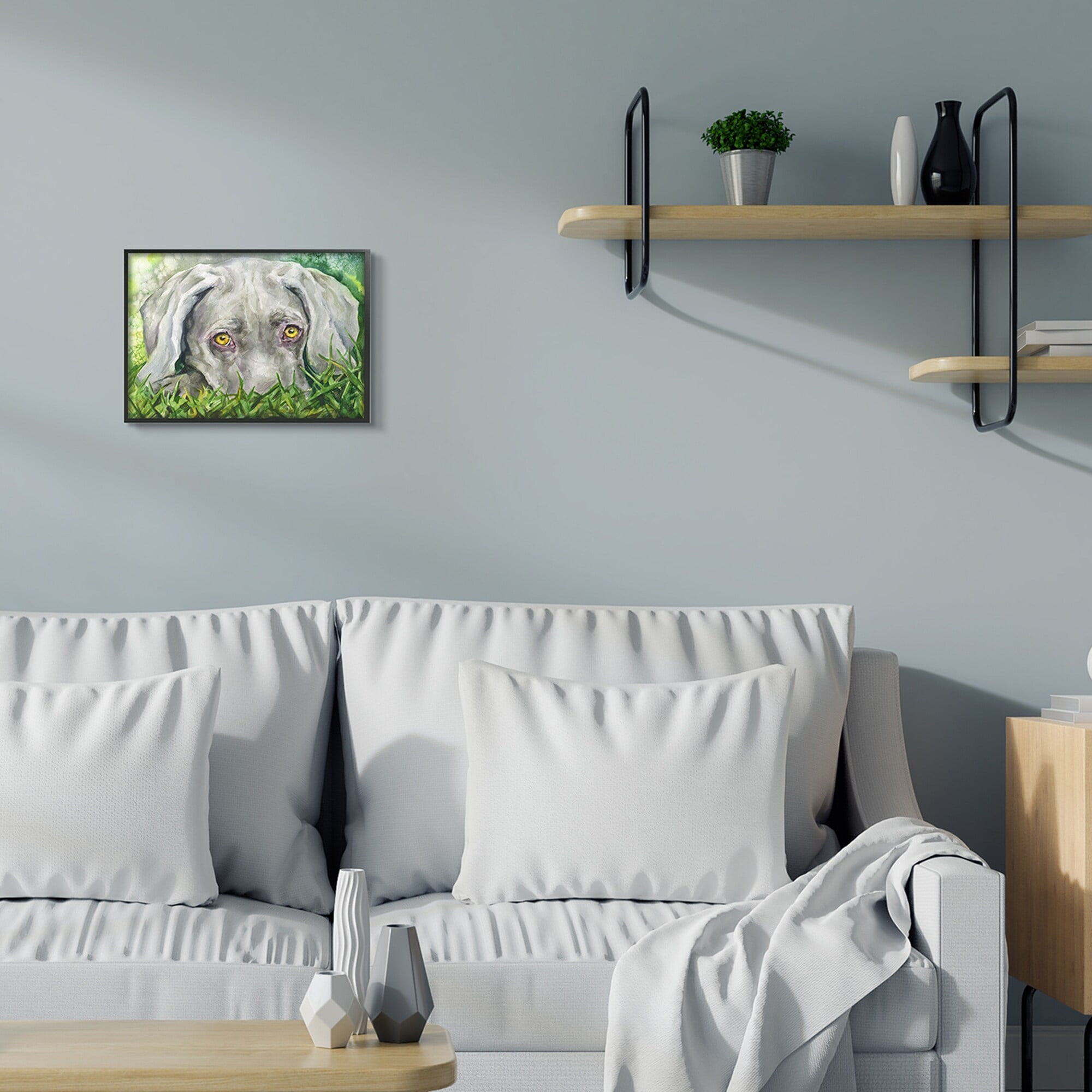 Stupell Industries Weimaraner Puppy Dog Resting In Green Grass Black Framed, 24 x 30, Design by George Dyachenko