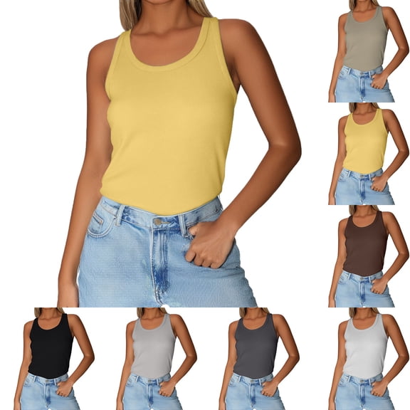 Helii Women Tank Top, Sleeveless Ribbed Top, Summer Slim Casual Tee, Workout Active Wear