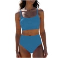 thumbnail image 2 of Xdegoge Swimsuits for Women Scoop Neck Crop Top High Waisted Bikini Sets Smooth Solid Color Flattering Full Coverage Summer Vacation Swimwear, 2 of 7