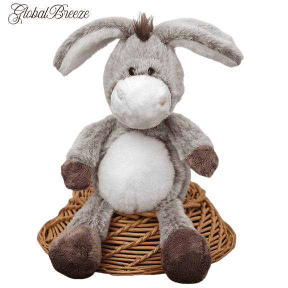 GlobalBreeze Soft Donkey Plush Toy, Fluffy Stuffed Animal Doll, Adorable Gray Donkey Plush with Big Ears, Cozy Hug Pillow, Realistic Farm Animal Plush, Cute Gift for Friends & Home Decor