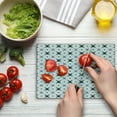 thumbnail image 4 of Skull Cutting Board, Girly Skull and Crossbones Checkered Pattern Simple Design Image, Decorative Tempered Glass Cutting and Serving Board, Small Size, Pale Pink White Black, by Ambesonne, 4 of 5