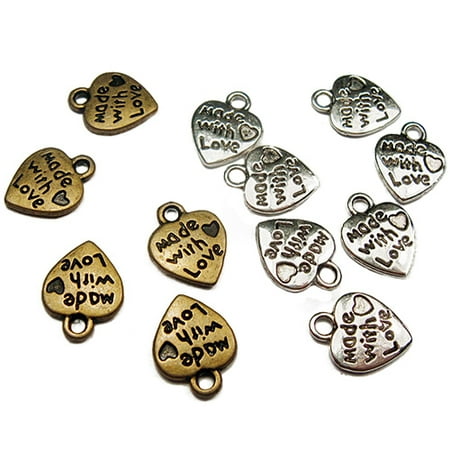 Besufy 50Pcs Silver/Gold Plated Handmade Tools with Love Heart Shaped DIY Charms