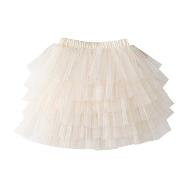 Robes Adolescentes Courtes Jupe Tutu Ballet en Maille Robe de Princesse Performance Douce Décontractée pour Filles Blanc 5-6 Ans