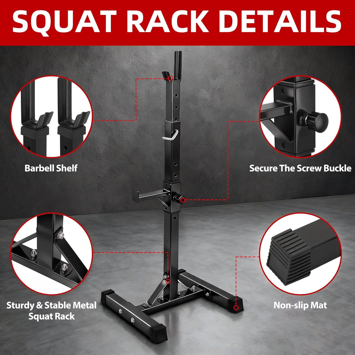 Adjustable Squat Rack Stands Pair of Sturdy Steel Bench Press Rack, Barbell Rack, 40''-66'' 550lbs Max Load Portable Weight Lifting Dumbbell Racks Stands for Home Gym, Black