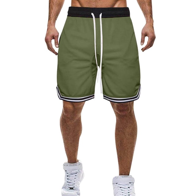 Viluyesy Men Summer Training Shorts,with Drawstring Solid Color Breathable Bike Shorts Army Green M