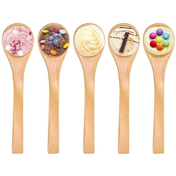 Visland 6Pcs Small Wooden Spoons, Mini Wooden Teaspoons Woode Dessert Spoon Wood Condiments Salt Spoons for Seasoning Oil Sugar Honey Coffee