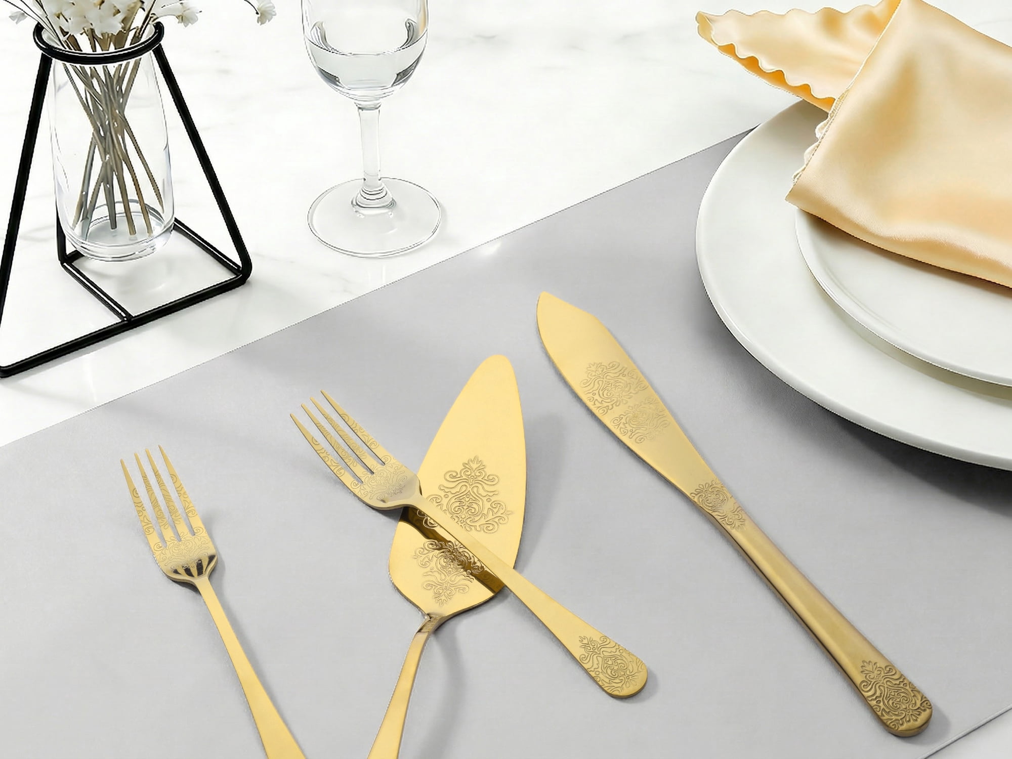 Unique Bargains Stainless Steel Silverware Set with Pie Spatula 4 Piece Gold