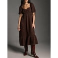 thumbnail image 2 of Gupgi Women's Puff Sleeve Midi Dress Solid Color Bubble Textured Smocked Sweetheart Neck Ruffled Flowy Dress, 2 of 6
