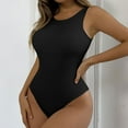 thumbnail image 6 of UTSJKR Women's Swimsuit Solid One-Piece Coverage Bathing Suit Ribbed Tummy Control Open Back Slimming Monokini Swimwear Black L, 6 of 8