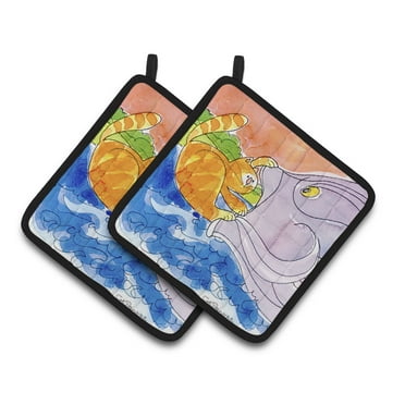 Carolines Treasures 6103PTHD Cat and the Big Fish Pair of Pot Holders , 7.5HX7.5W, multicolor