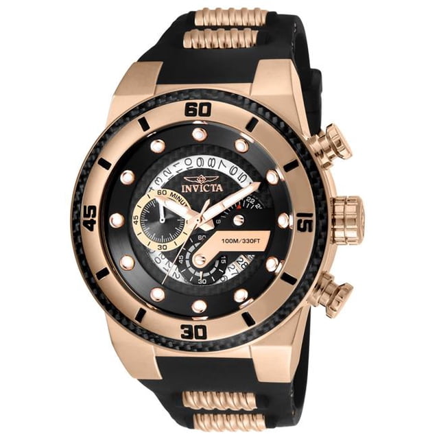 Invicta 24226 Montre pour Homme P1 Rally Quartz Multifonction à Cadran Noir avec Or Rose et Ton Noir