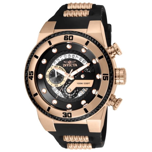 Invicta 24226 Montre pour Homme P1 Rally Quartz Multifonction à Cadran Noir avec Or Rose et Ton Noir