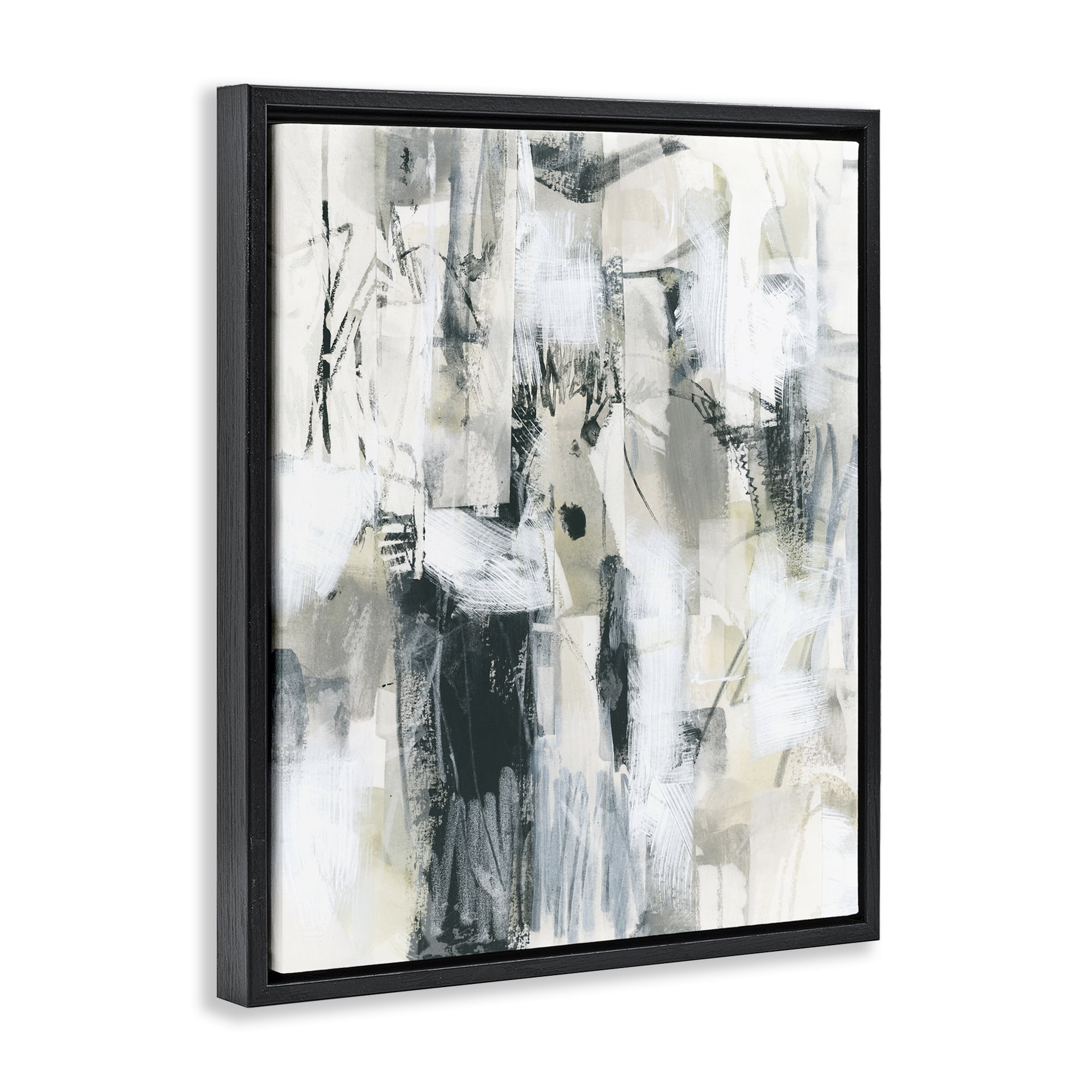 Stupell Industries Expressive Grey Abstraction Abstract Painting Black Floater Framed Canvas Art Print Wall Art, 17 x 21