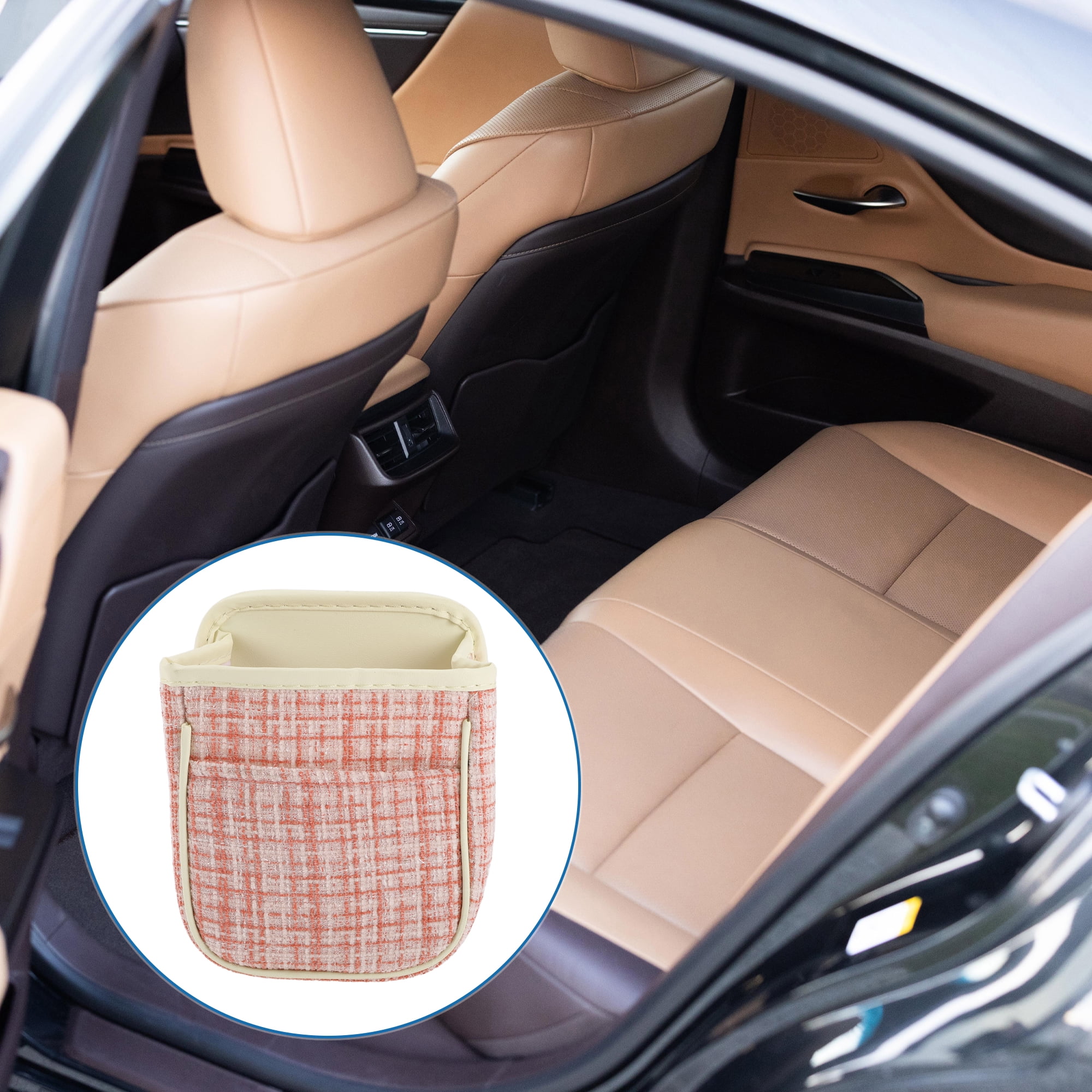 Unique Bargains Car Trash Can Hanging 6.3x3.9x7.1in Bin Fabric 1 Pcs Pink