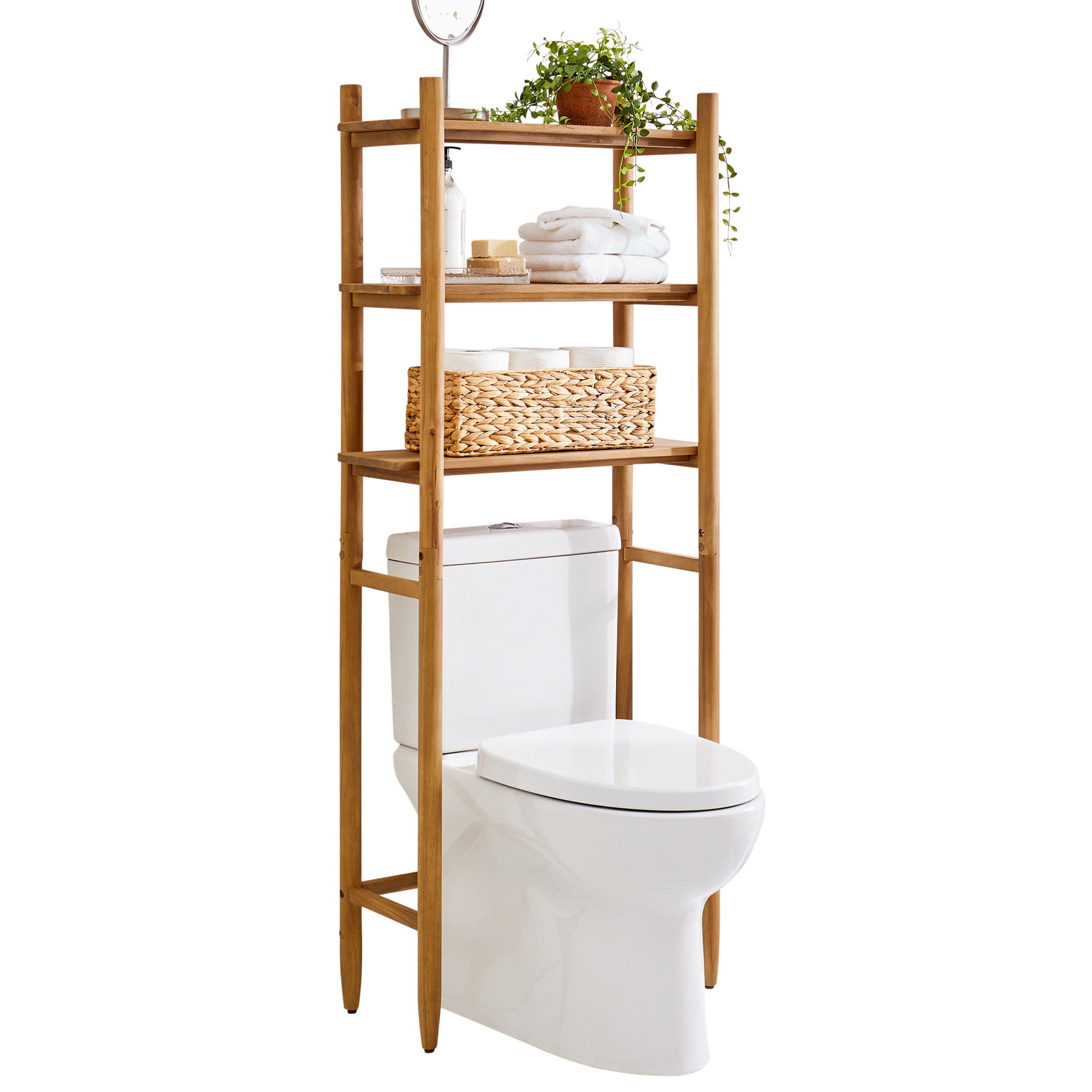 Better Homes & Gardens Springwood Acacia Wood over-the-Toilet Space Saver Cabinet, 3 Shelves, Honey