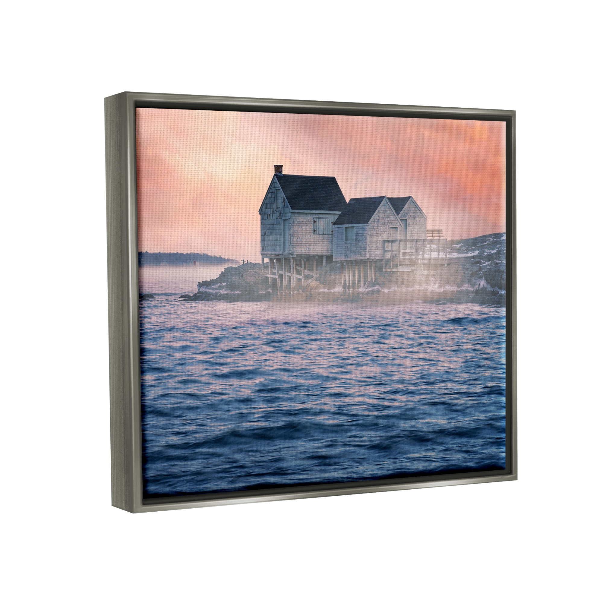 Stupell Coastal Cottage Seaside Ocean Waves Landscape Photography Gray Floater Framed Art Print Wall Art