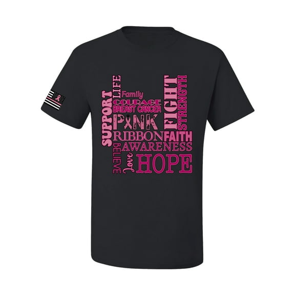 Wild Bobby US Flag Breast Cancer Awareness Words of Encouragement Distressed US Flag Breast Cancer Awareness Men Tee, Black, Small