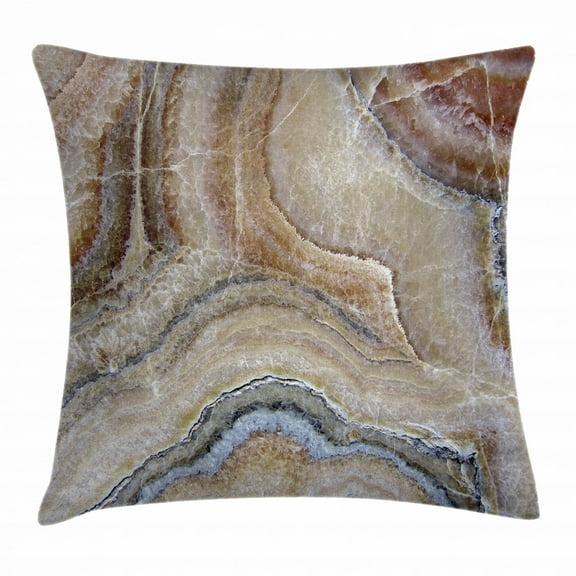 Marble Throw Pillow Cushion Cover, Surreal Onyx Stone Surface Pattern with Nature Details Artistic Picture, Decorative Square Accent Pillow Case, 16 X 16 Inches, Cinnamon Grey Tan Beige, by Ambesonne