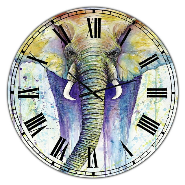 Designart Horloge Murale Surdimensionnée de Style Cottage 'Couleurs Éléphant'