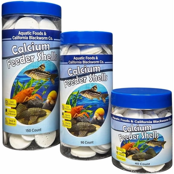 Calcium Feeding Shells, Small & Medium for Shrimp, Snails, Crabs, Plecos, Catfish 4-Type Wafer & 12-Type Pellet Mix Included 40 Count Canister